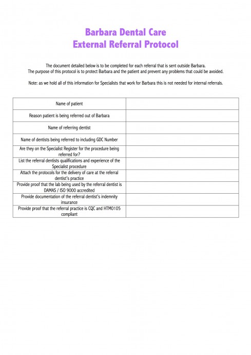 Barbara Dental Care Referral Protocol