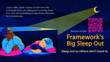 Laura, Millie, Marie, Hayley & Kath from the Campbell Clinic are taking part in the Big Sleep Out, and are fundraising to help those affected by homelessness. Sponsor us here