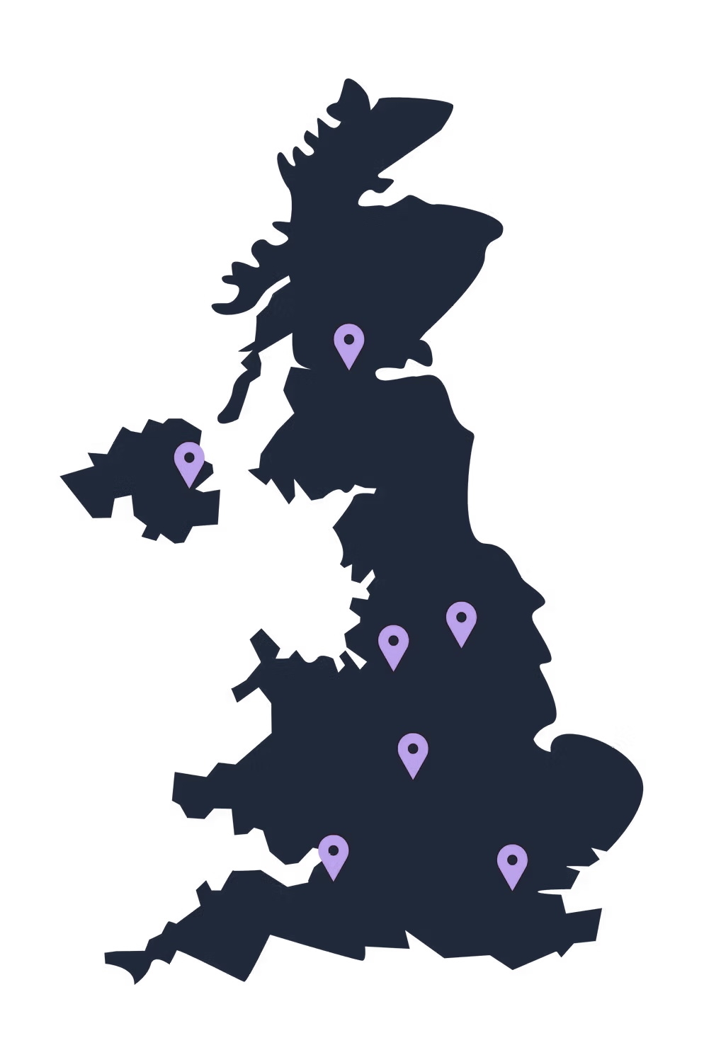Map of the UK and Ireland showing Extreme Business event locations